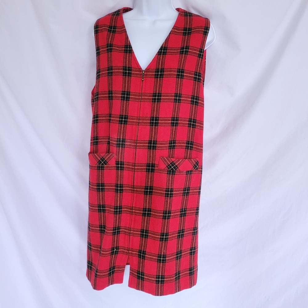 Vintage 90s Red Black cottagecore wool zip up overdress 8 dress